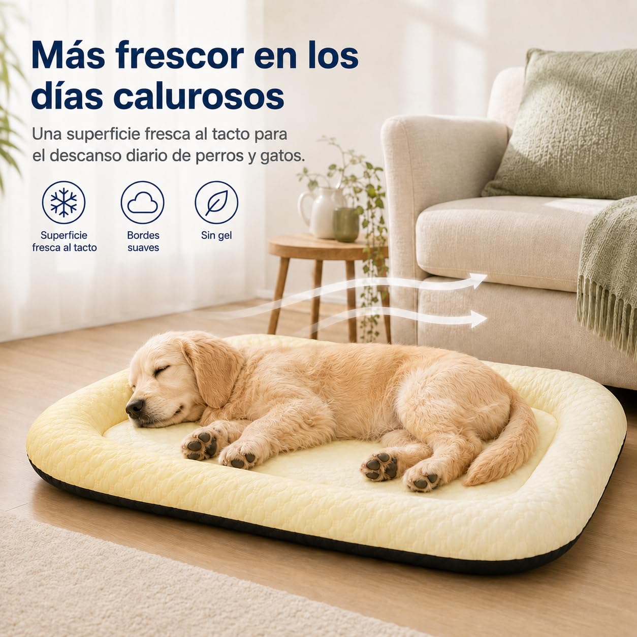 Cama Refrescante para Perros y Gatos con Bordes ，Amarillo：Large