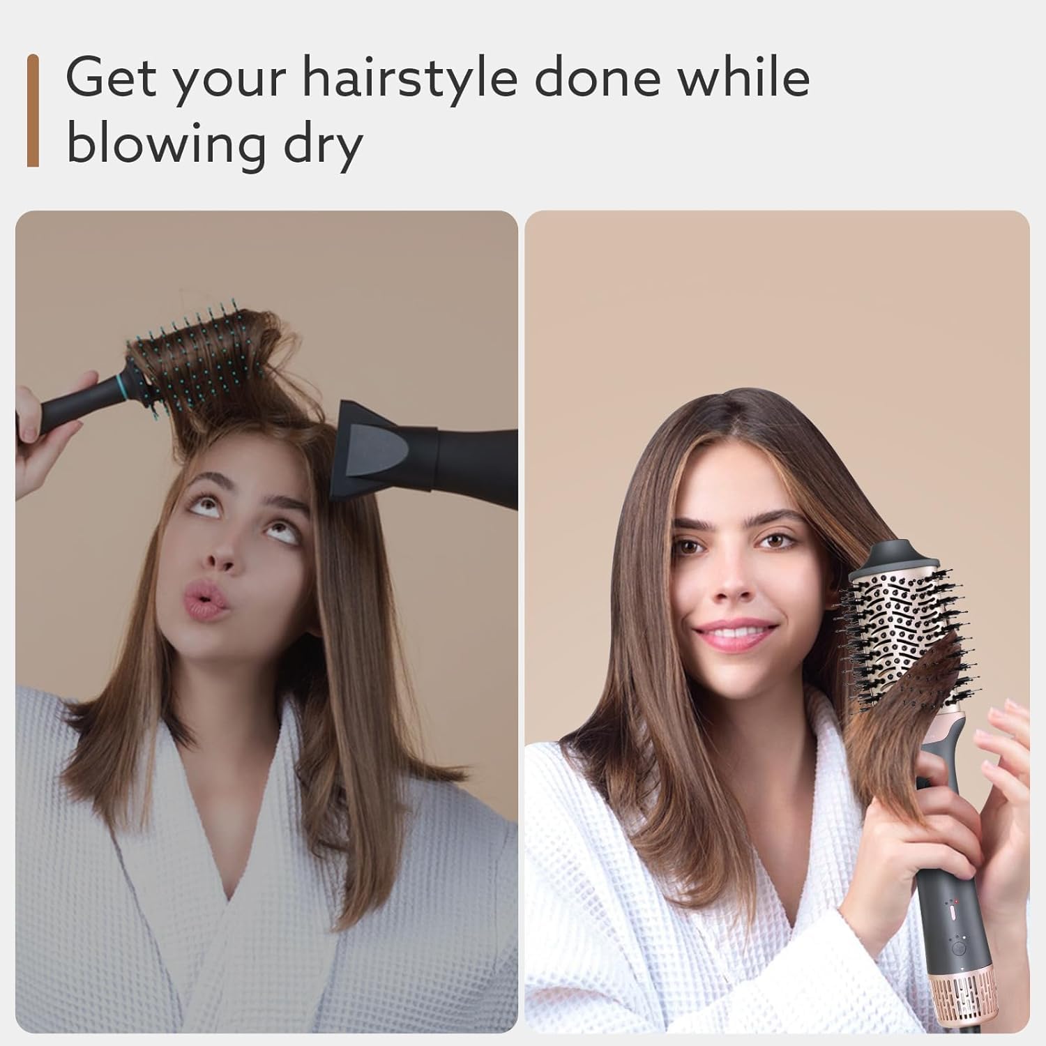 2-in-1 Blow Dryer Brush & Hair Straightener, Ionic & Ceramic Thermal Brush with Adjustable Heat & Cool Shot, 110000 RPM Motor High-Speed Motor for Frizz-Free, Smooth & Voluminous Hair, Gray