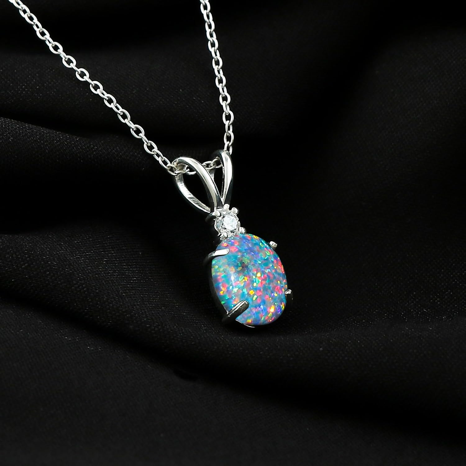 Black Opal with CZ Crystal Pendant Necklace, Fire Play Gemstone, Birthstone Crystal, Healing Stone, Gift for Women Mom Her, Statement Jewelry, 925 Sterling Silver 18 inch - Image 2