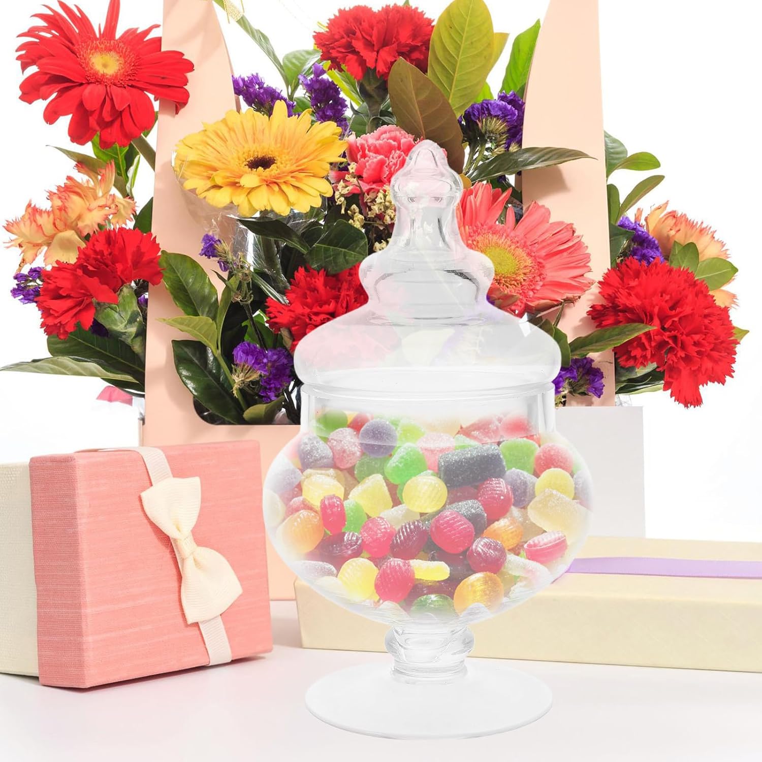 Glass Candy Jar with Lid 1.3l Airtight Food Storage Container Glass Snack Canister for Kitchen Pantry Organization