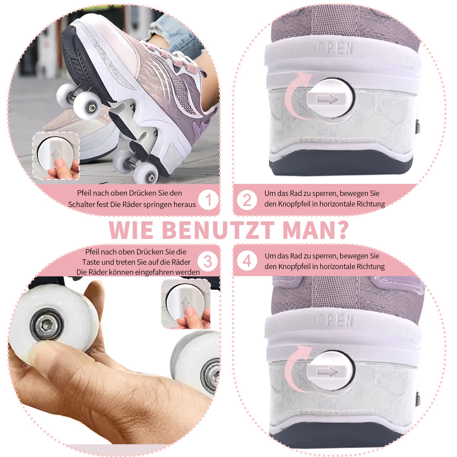 TOME. SKATES Scarpe con Rotelle per bambine, Pattini a Rotelle per bambini e Sneakers 2 in 1, Pattini a 4 Ruote deformati per bambino come regali di Natale e compleanno - 5