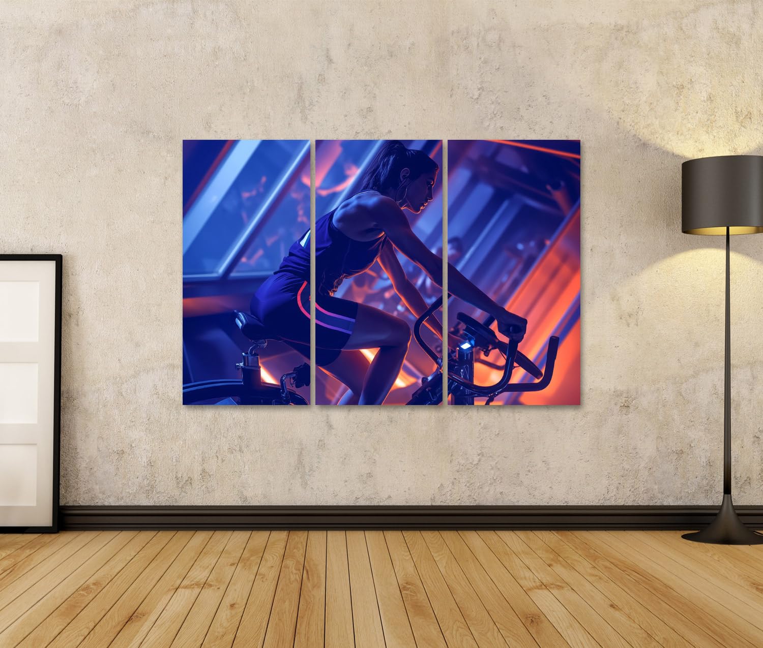 islandburner Quadro su tela donna durante l'allenamento intensivo in bicicletta indoor per palestra appassionati di fitness negozio di sport immagini murali poster