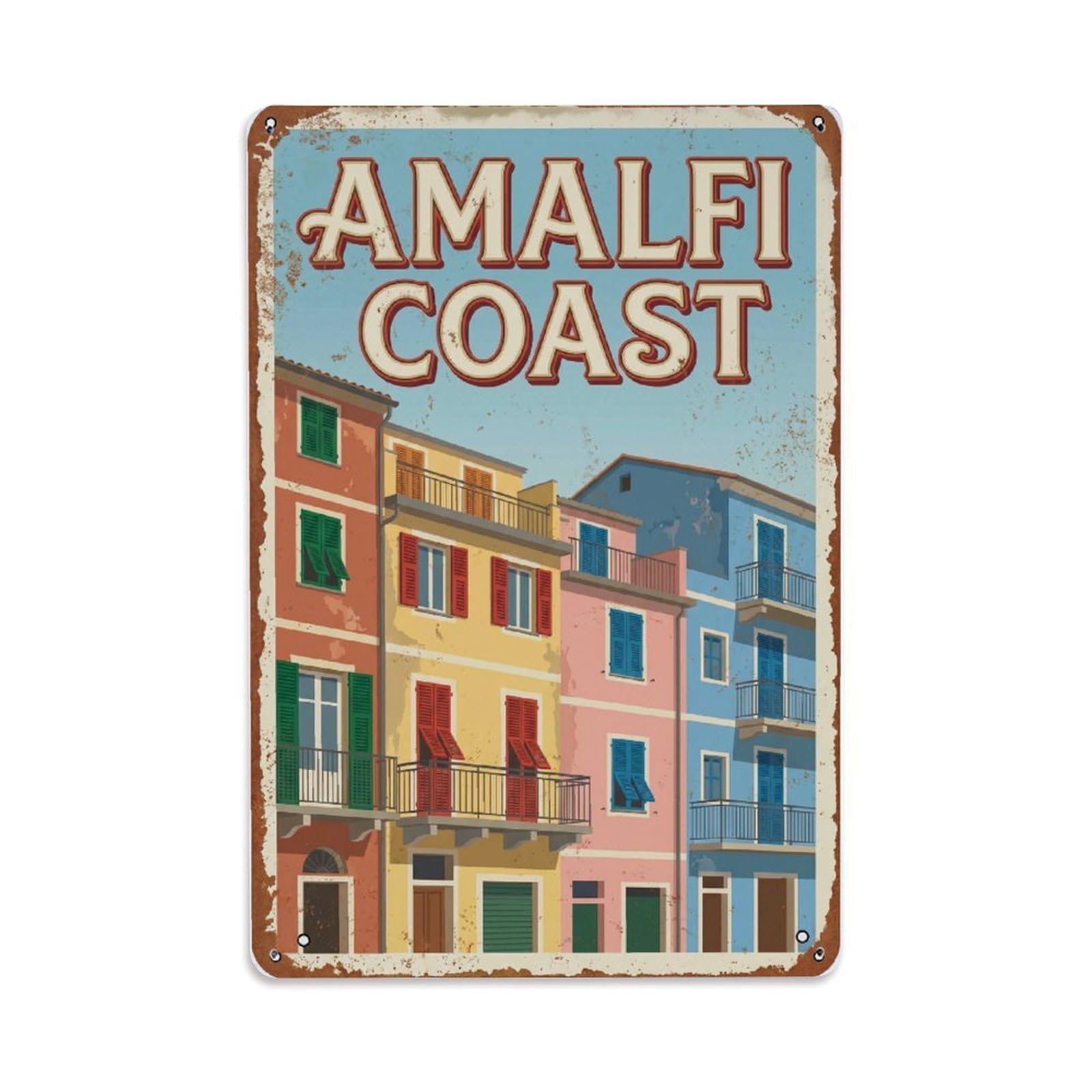 Vintage Travel Facade Italy Colorful Metal Tin Sign Plaque Wall Decor for Cafe, Club Bar, Office, Home Garden Metal Poster 8x12Inch