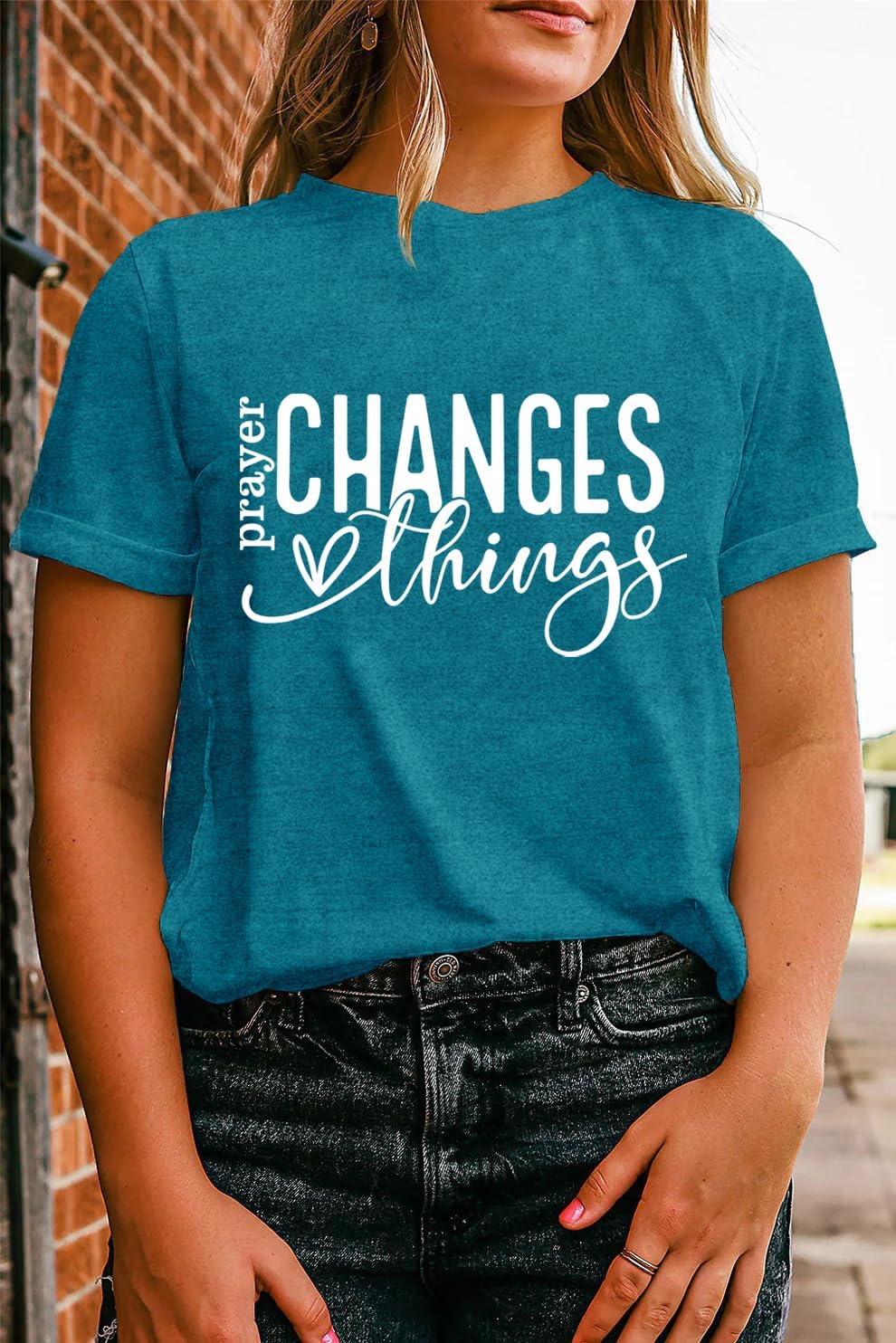 LBP Christian Shirt for Women Prayer Changes Things T-Shirt Christian Faith Tee Tops - Image 3