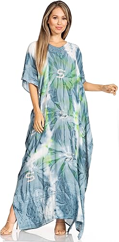 Sakkas Pilar Petite - Vestido de caftán largo casual de manga corta para mujer, estilo caftán