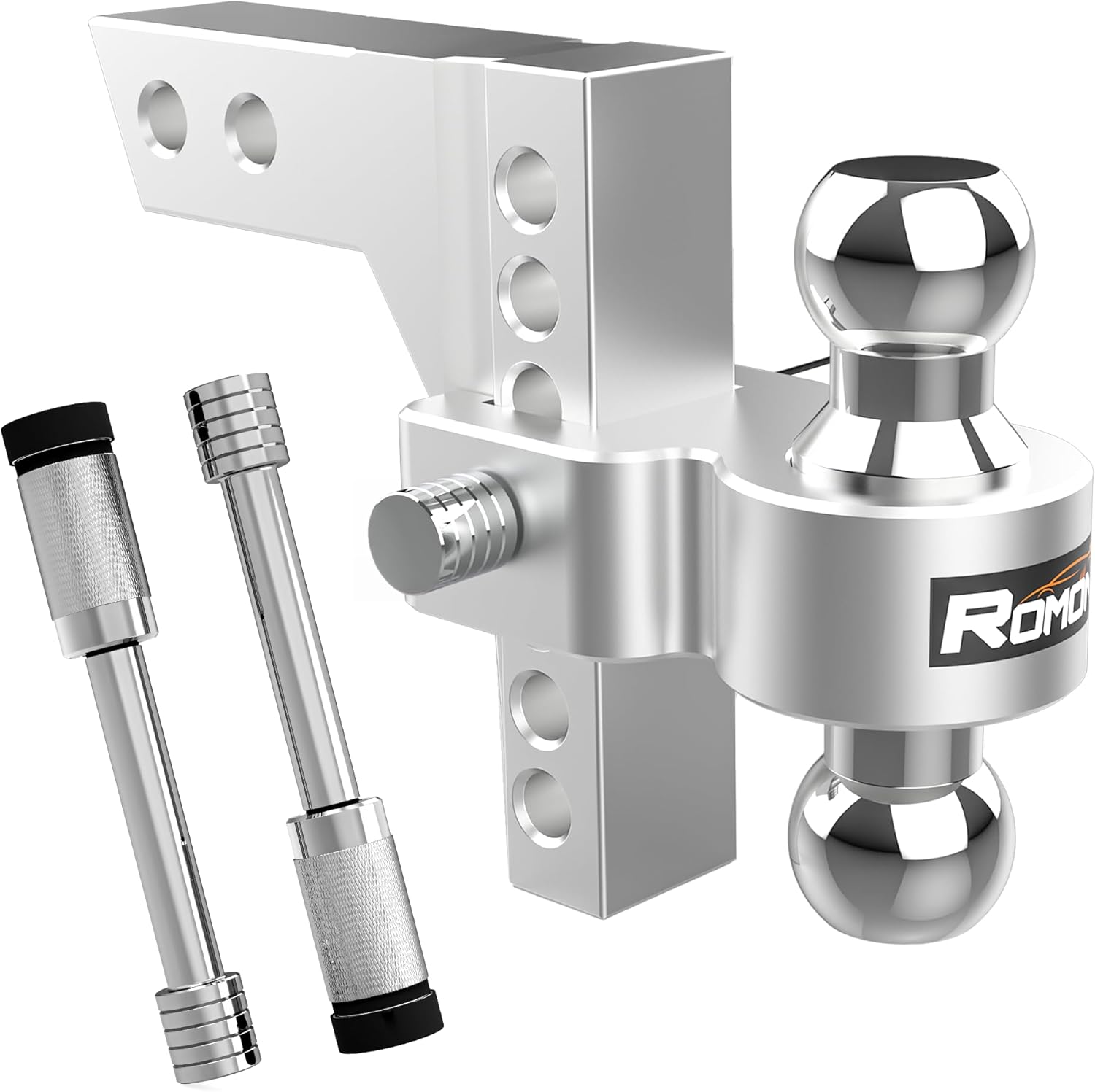 ROMON Adjustable Trailer Hitch Mount with 2" and 2-5/16" Ball, Fit 2 Inch Receiver, 6 Inch Drop/Rise Aluminum Hitch, 5000-12500 LBS, Heavy Duty Cast Steel Trailer Hitch for Truck, Silvery
