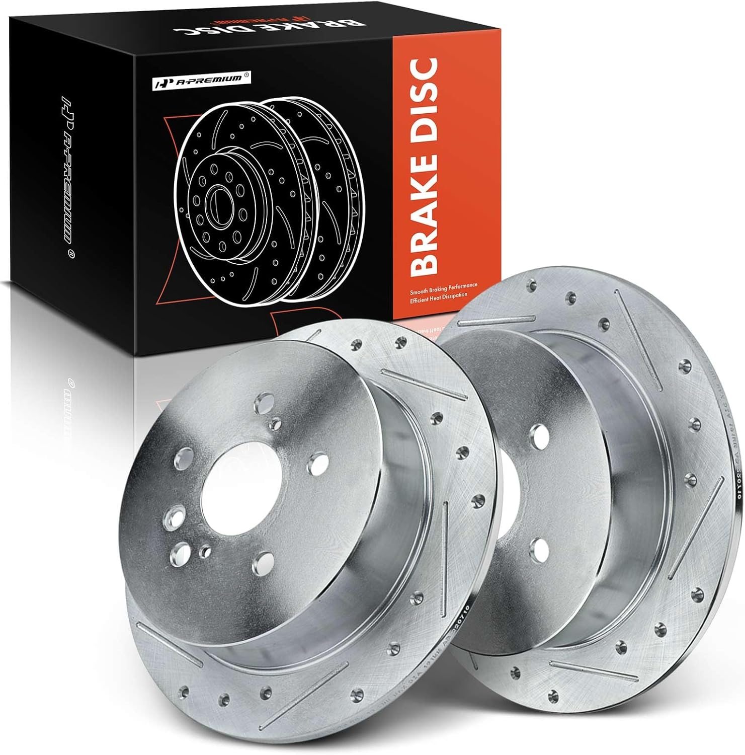 A-Premium 11.46 inch (291mm) Rear Drilled and Slotted Disc Brake Rotors Compatible with Select Toyota Models - Sienna 2004-2006 3.3L, 2007-2010 3.5L, 2-PC Set