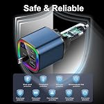Car Charger USB C - 12V Cigarette Lighter Adapter 78W Fast Charger with Retractable USB C Cable, RGB Lights, Voltage Display, 4 in 1 Car Phone Charger for iPhone Android, Car Accessories Gift (Blue)