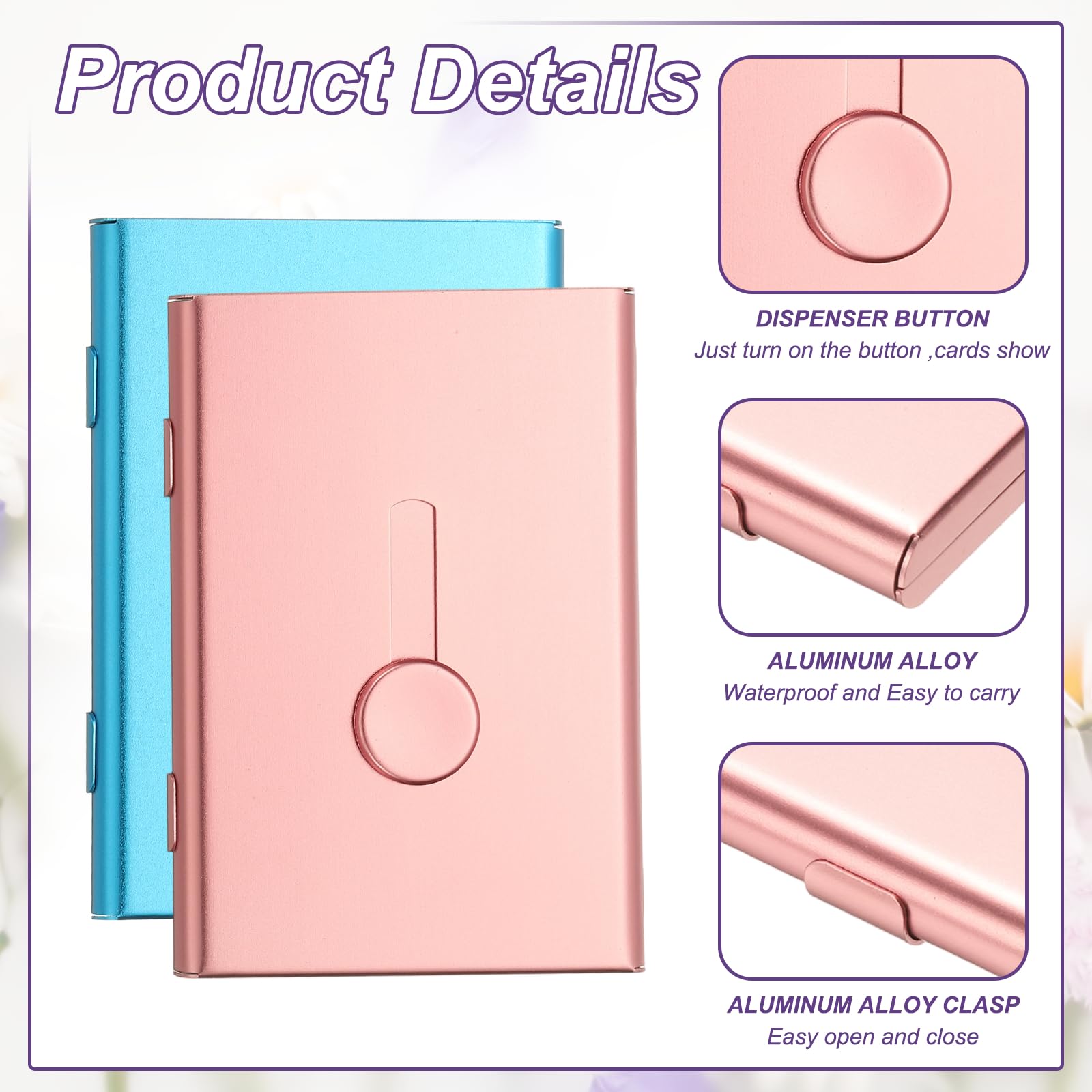 PATIKIL 2Pcs Porta Biglietti Da Visita Elettronico A Scomparsa, Custodia Portatile Per Carte Di Credito E ID In Lega Di Alluminio Per Uomini E Donne (Blu/Rosa Oro)