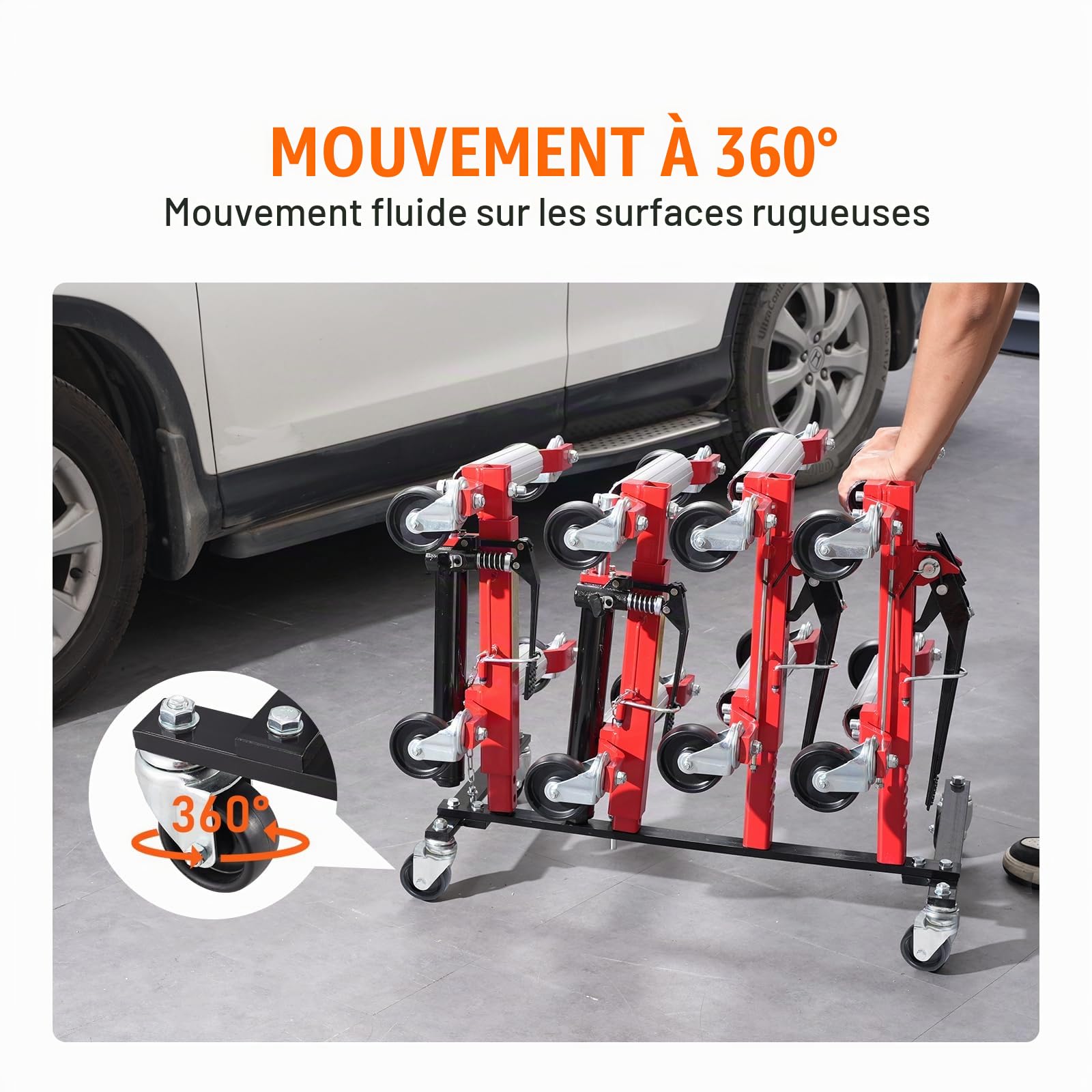 VEVOR Support pour Chariot de Manutention de Voiture Universel, Organisateur de Chariot Déplace Voiture avec Roues Rotatives à 360 °, Support de Rangement pour Chandelles, Capacité 4 Chariots