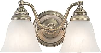 VAXCEL Standford 2-Light 13 inch Wide Antique Brass Gold Traditional Bathroom Vanity Lighting Fixture, White Alabaster Glass Shade, Dimmable, LED Compatible, Over The Mirror Mounted Steel Wall Sconce