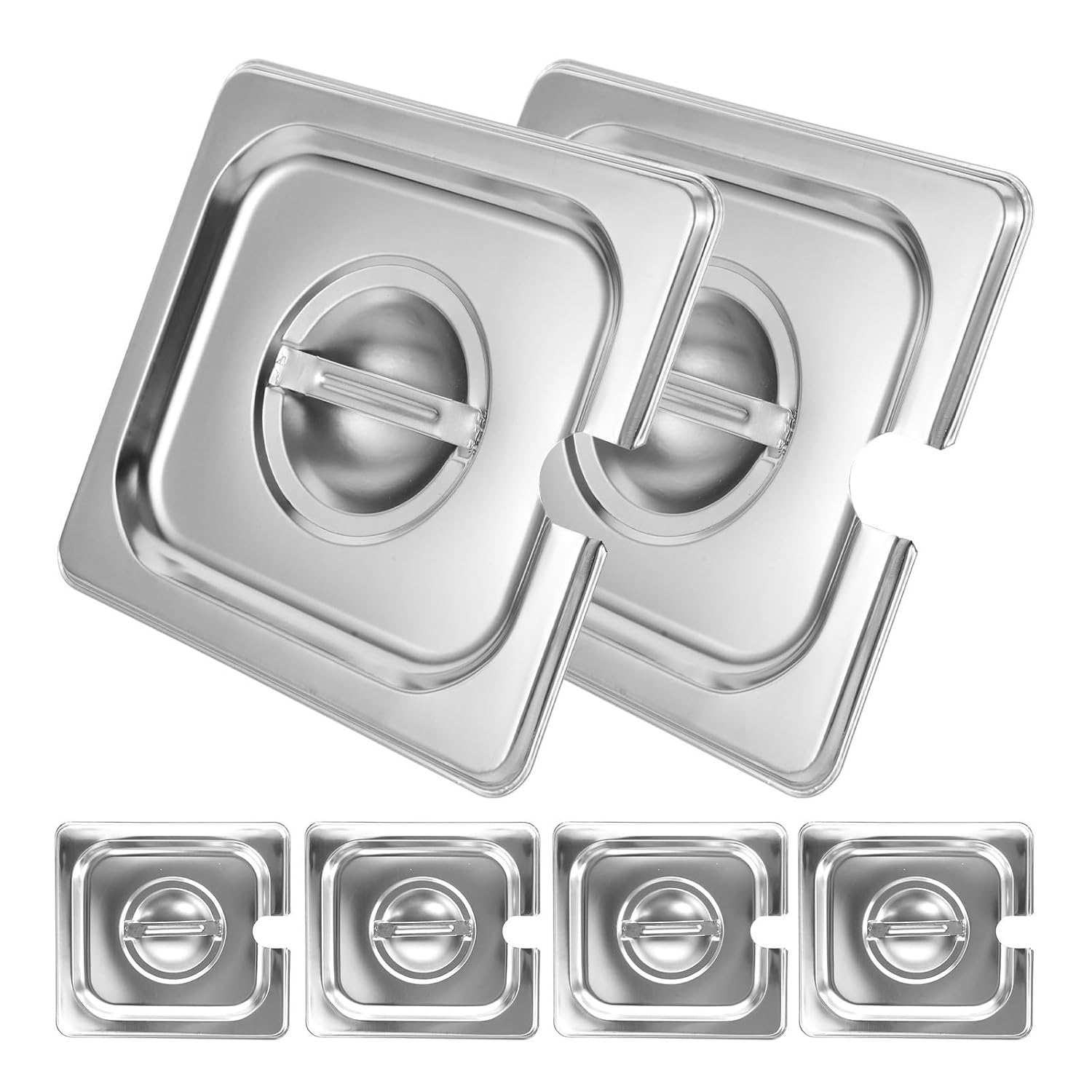 PATKAW 6pcs Stainless Steel Pot Lids 1/6 Size Opening Hotel Pan Covers with Handles Sturdy Not Easy to Deform Versatile Kitchen and Restaurant Use