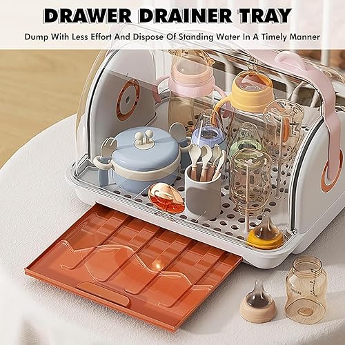 Miniatura 7 de Estante de secado de biberones con 3 cepillos, caja organizadora de biberones con tapa, organizador portátil de gabinete de cocina, secadora