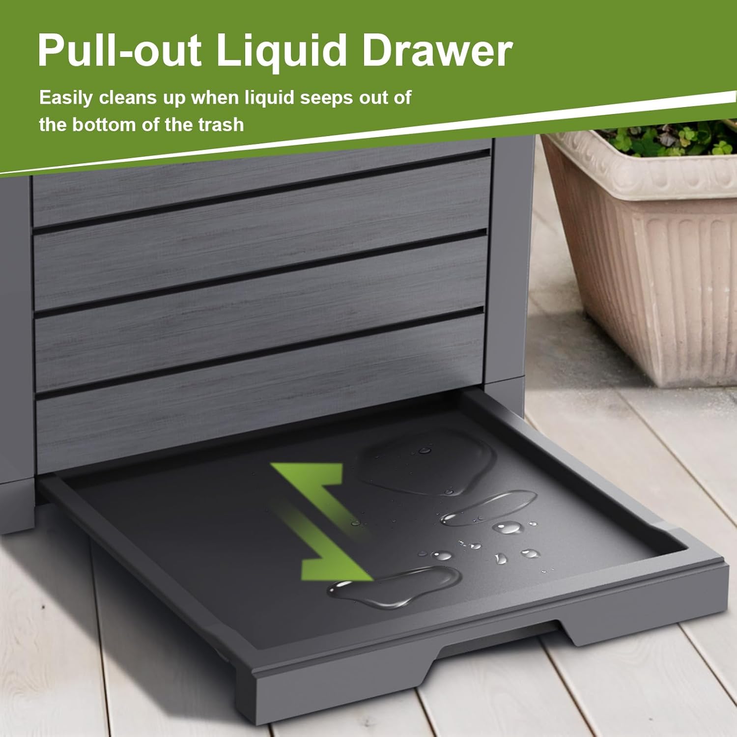 31 Gallon Outdoor Trash Can, Waterproof Trash Can Cabinet for Outside, Resin Garbage Bin with Lid and Drip Tray for Easy Cleaning for Patios, Kitchens, and Outdoor Entertaining（Black）