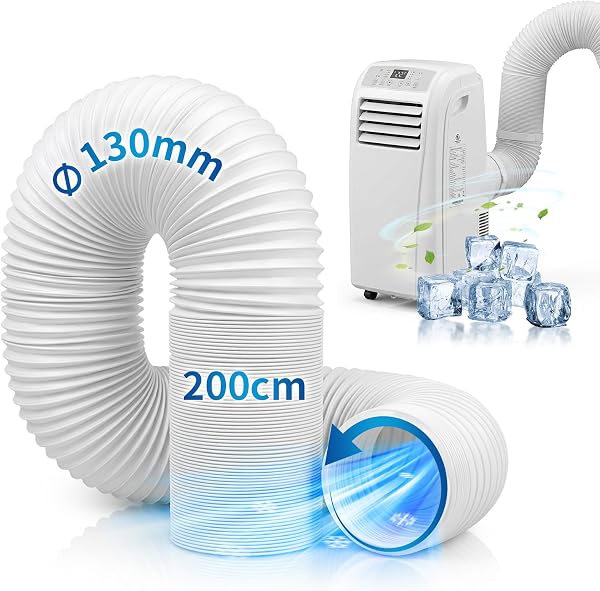 Oziral Tuyau d’Évacuation Climatiseur Mobile 130mm – 2 Mètres Flexible PVC Renforcé avec Filetage à Gauche – Gaine de Ventilation pour Climatiseur, Sèche-linge, Hotte & VMC - 1