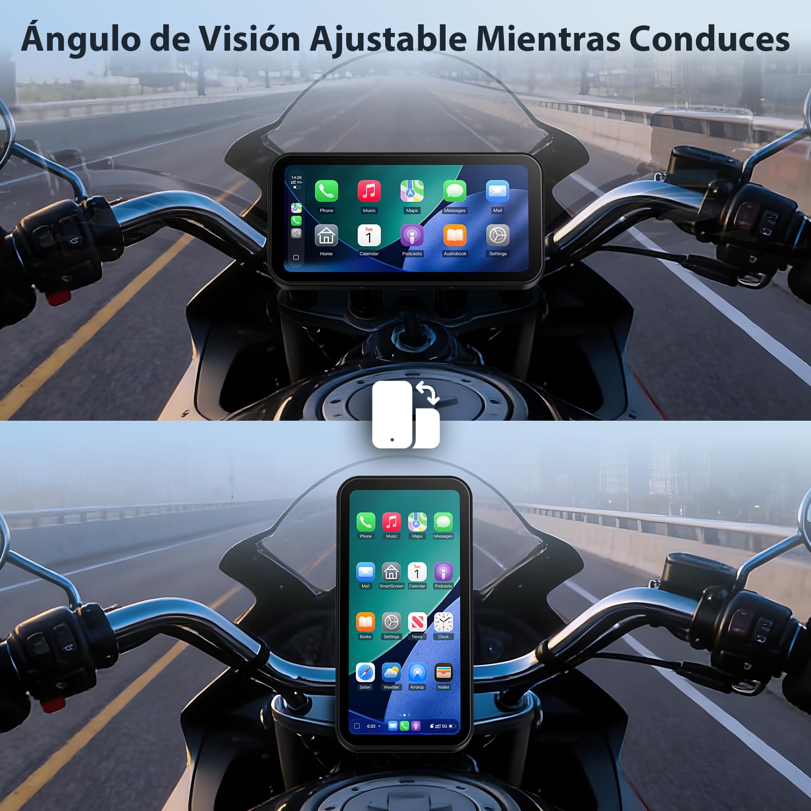 A622 Pantalla Moto CarPlay 6" Táctil, CarPlay y Android Auto Inalámbricos, IP67 Impermeable, TPMS, Bluetooth Dual, GPS, Alimentación USB/Acc, Compatible con Todas Las Motos