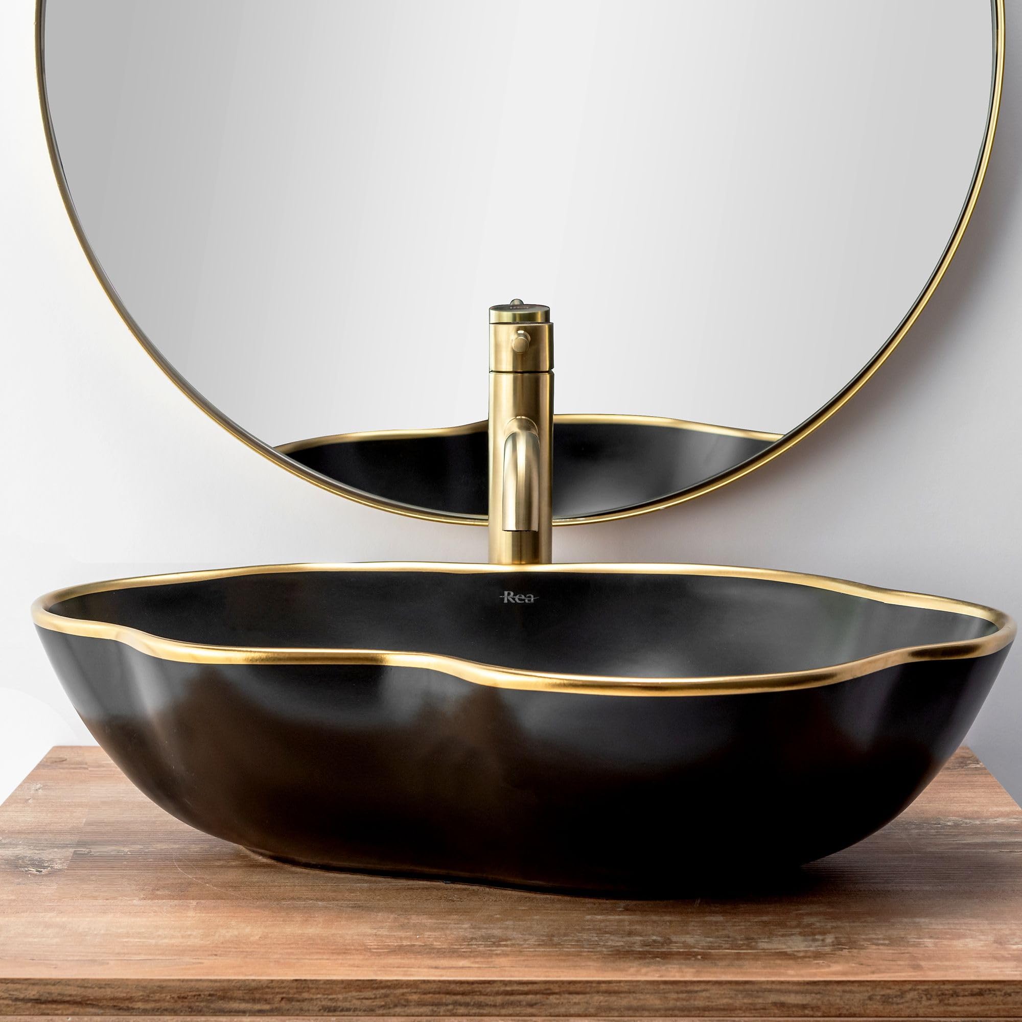 REA Grifo de baño Mezclador de Lavabo Grifo Monomando para baño Altura 28 cm Grifo de Acero Inoxidable Dorado Mate