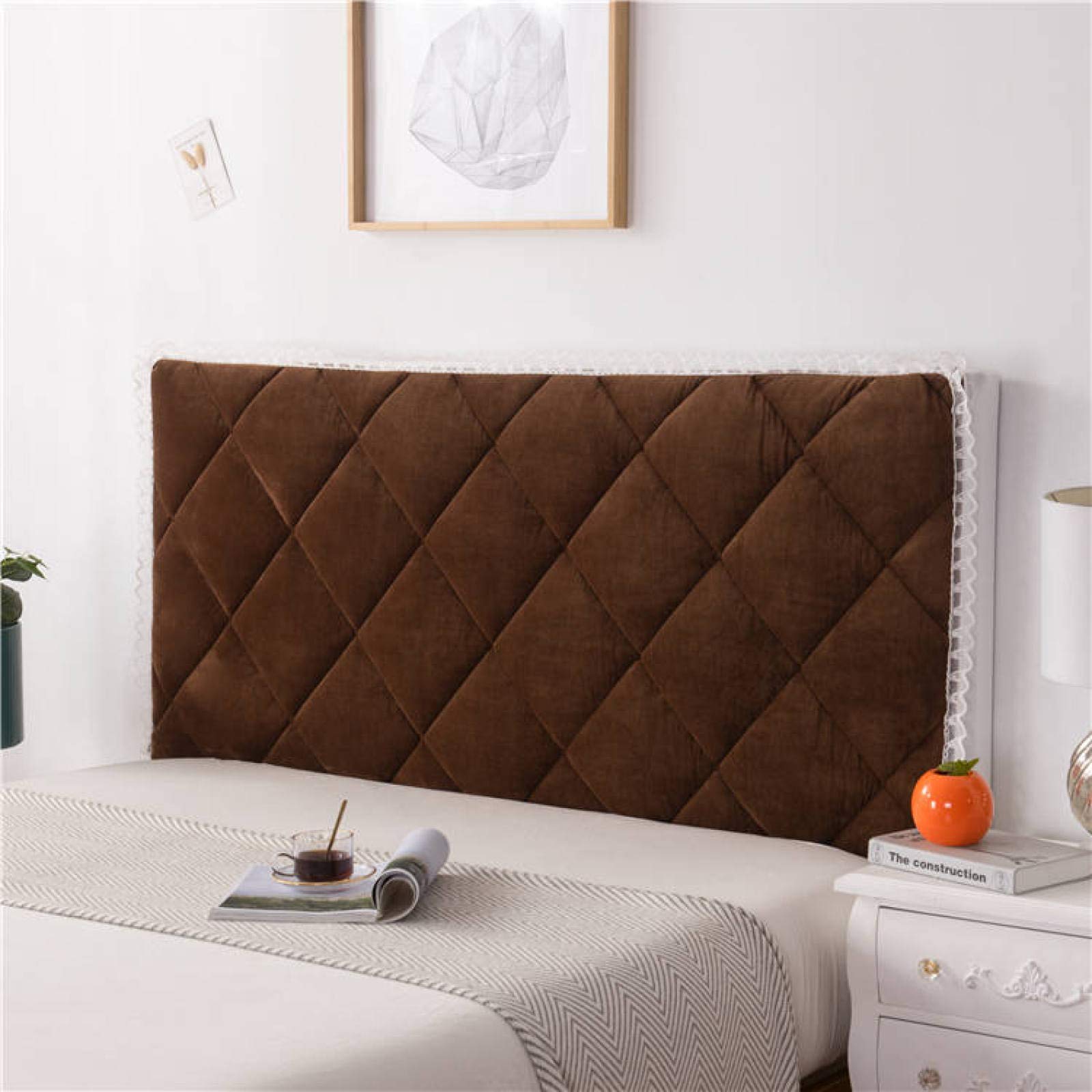 Soft bed Headboard Slipcover Covers for Double Queen Super king Size Bed Solid Color Stretch Padded Headboard Cover Dustproof Furniture Protector for Wooden Upholstered Bed,Brown-180cm