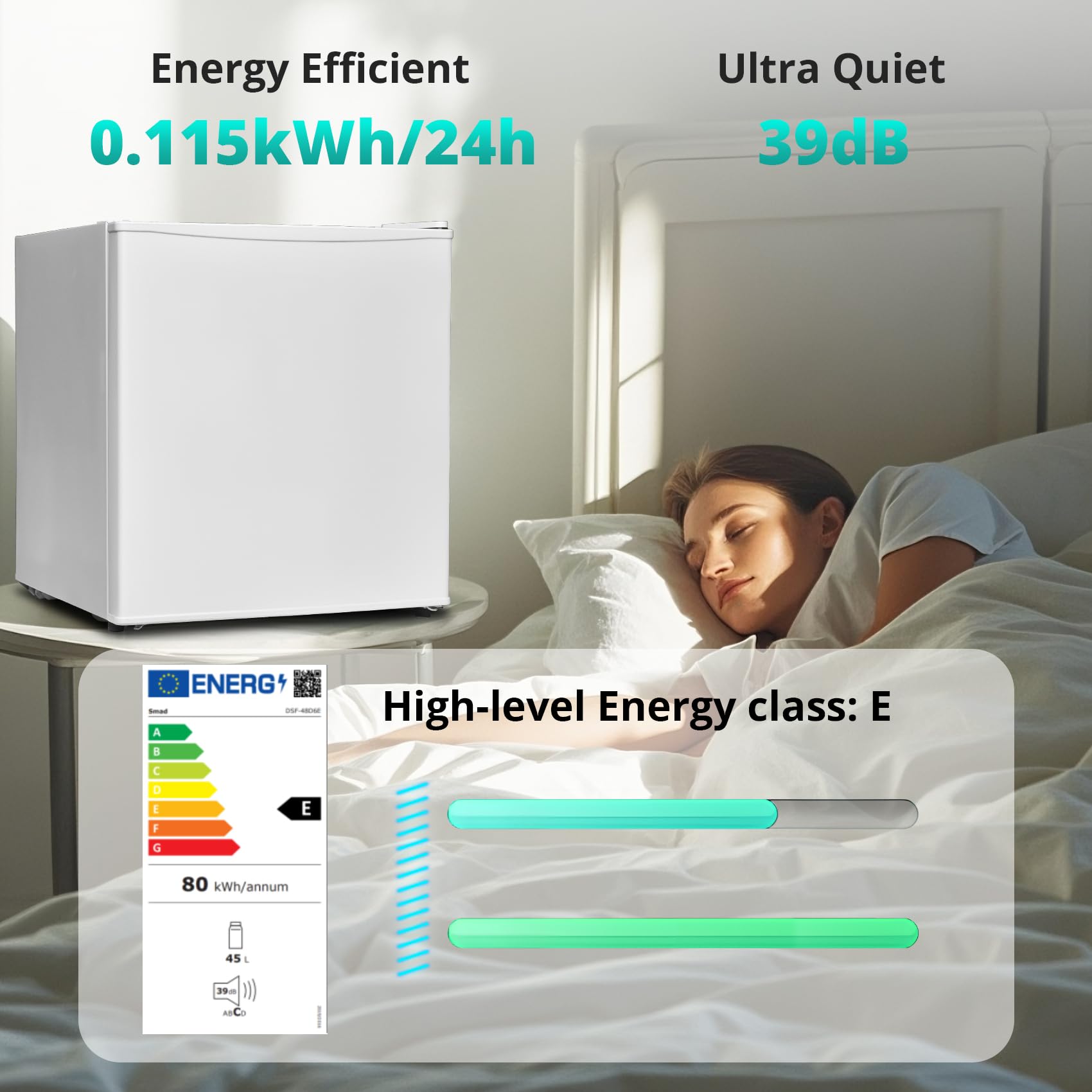 SMETA Mini Nevera 48L, Nevera Pequeña Silenciosa, con Termostato Ajustable, Patas Ajustables, Puerta Reversible y Congelador Pequeño, para Dormitorio, Cocina, Oficina, Color Blanco