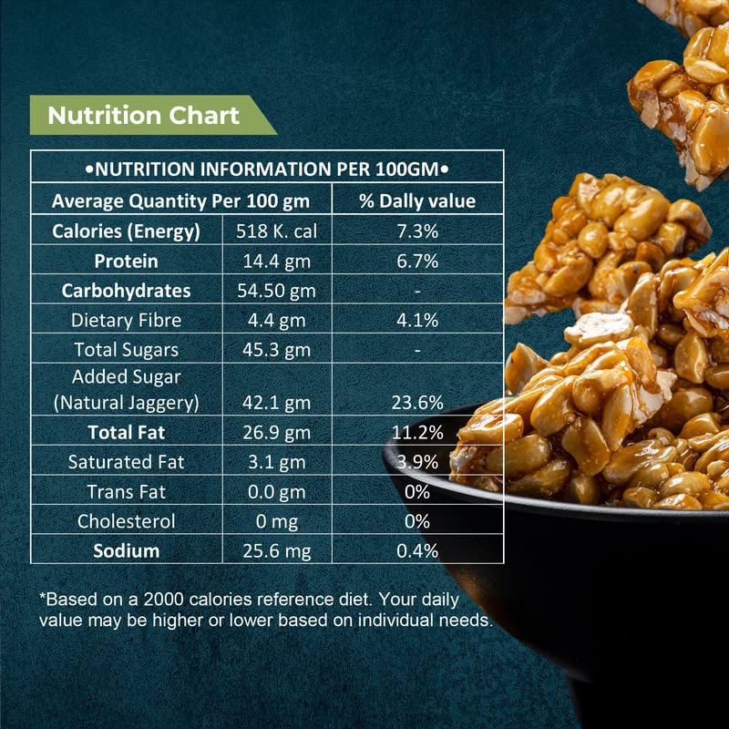 Image of HERBS INDiA Peanut Chikki, Peanut Bar, No Added Preservatives and Colours 400g | Gajak | Sweets | Made With Jaggery | Groundnut Gazak | For Any Occasion