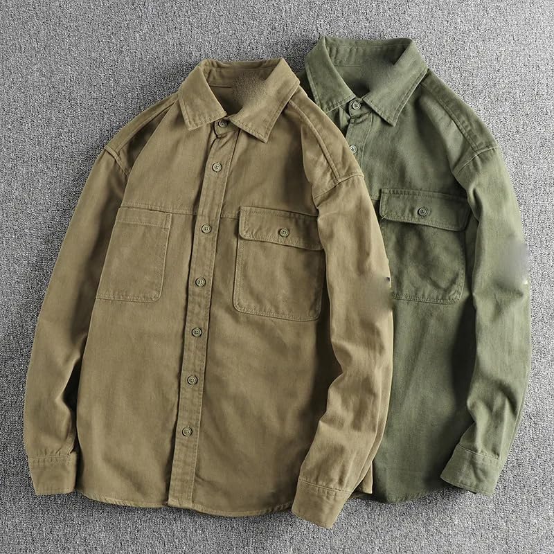 Chemise vêtement de travail homme coton délavé ample mi-saison confortable - 4