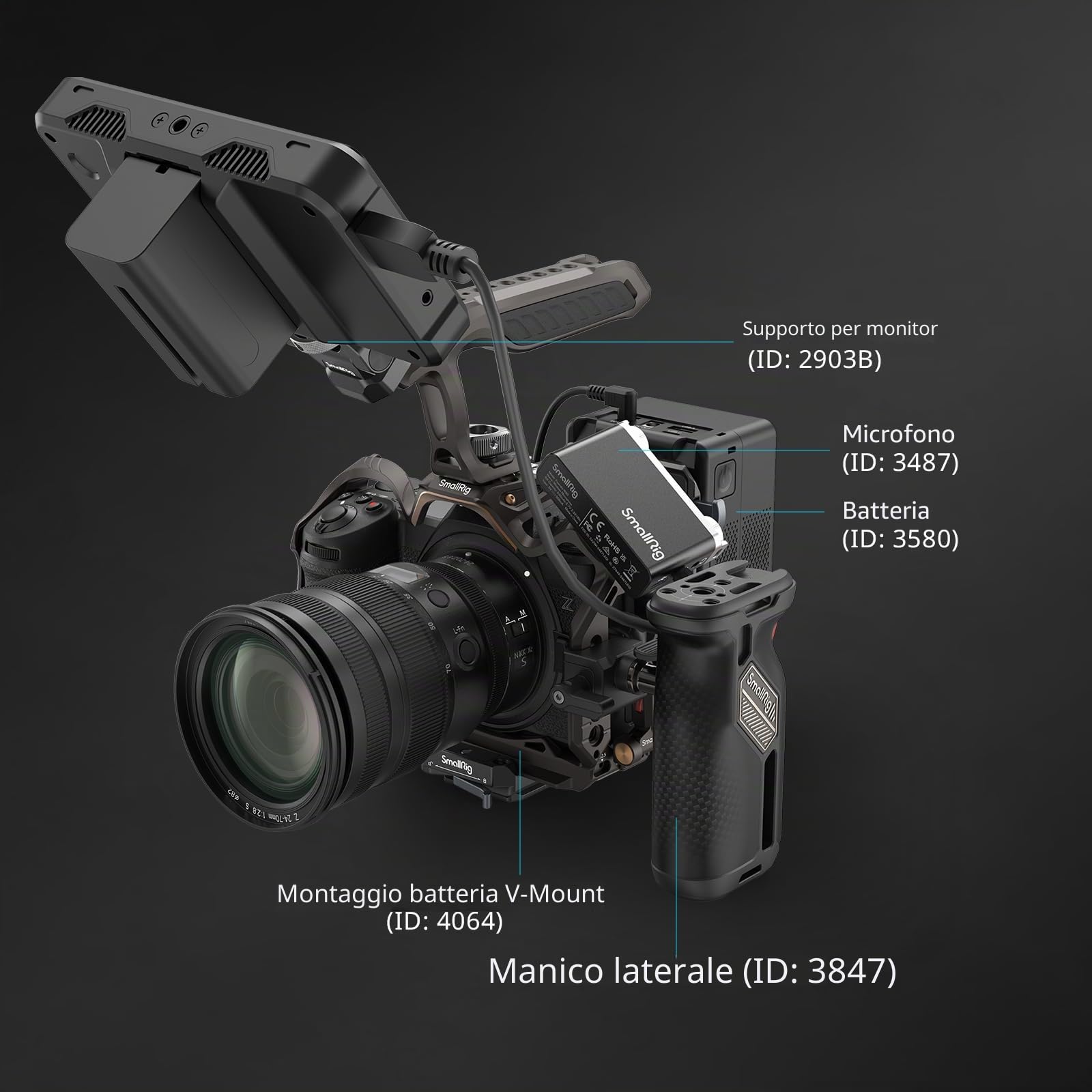 SMALLRIG "Night Eagle" Z6III Camera Cage per Nikon Z6 III, Gabbia Completa in Lega di Alluminio, con Piastra a Sgancio Rapido per Arca-Swiss e Attacco Cold Shoe per Microfono e Luce - 4521