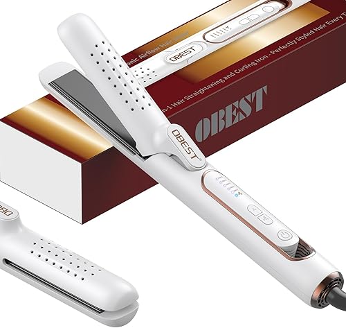 OBEST Plancha rizadora de flujo de aire de 360, alisador de cabello 2 en 1, plancha plana de cerámica, rizador de viaje, calentamiento rápido PTC