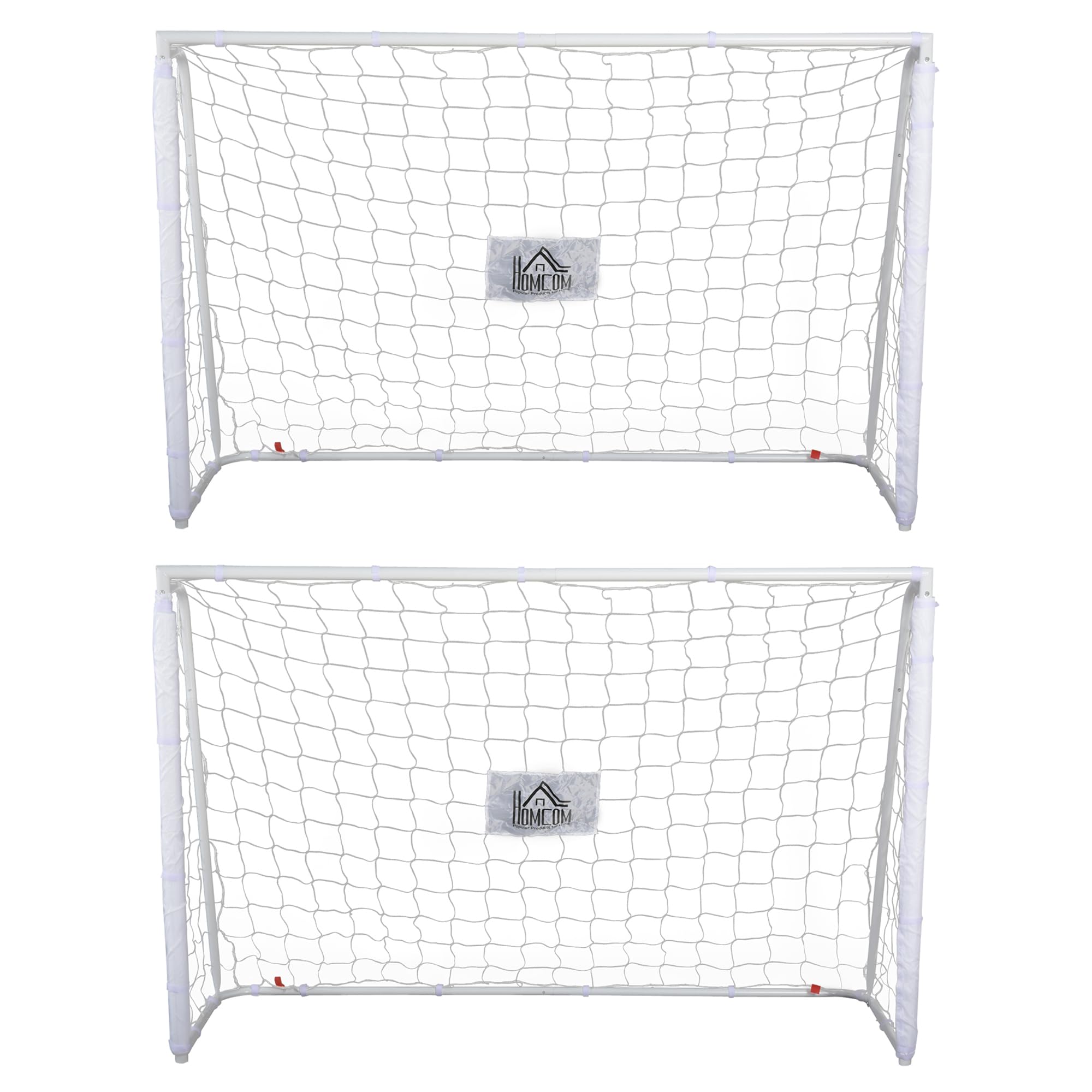HOMCOM Lot de 2 Buts de Football Châssis Métal 186L x 62l x 123H cm Blanc