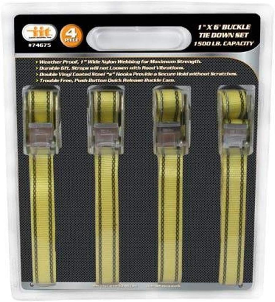 IIT 74675 Buckle Tie Down Set, 1Inch X 6Inch, 4Piece Ratchet Tie Downs