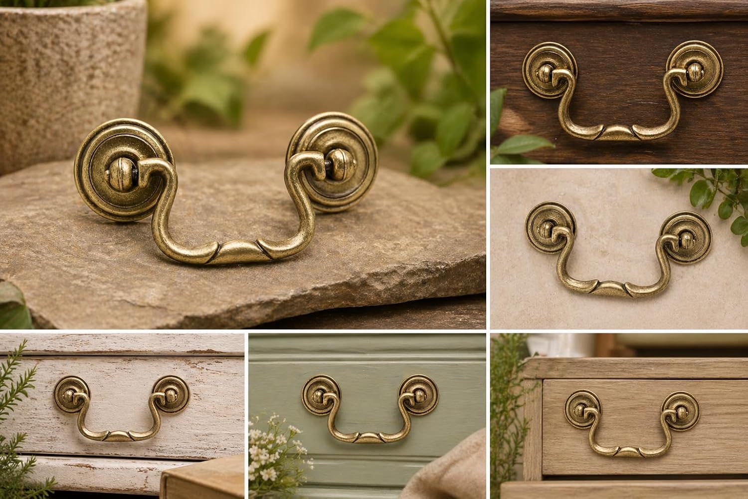 Classic Knocker Bail Handle 3" Center-to-Center Drop Cabinet Drawer Pull Antique Brass Matt (4)