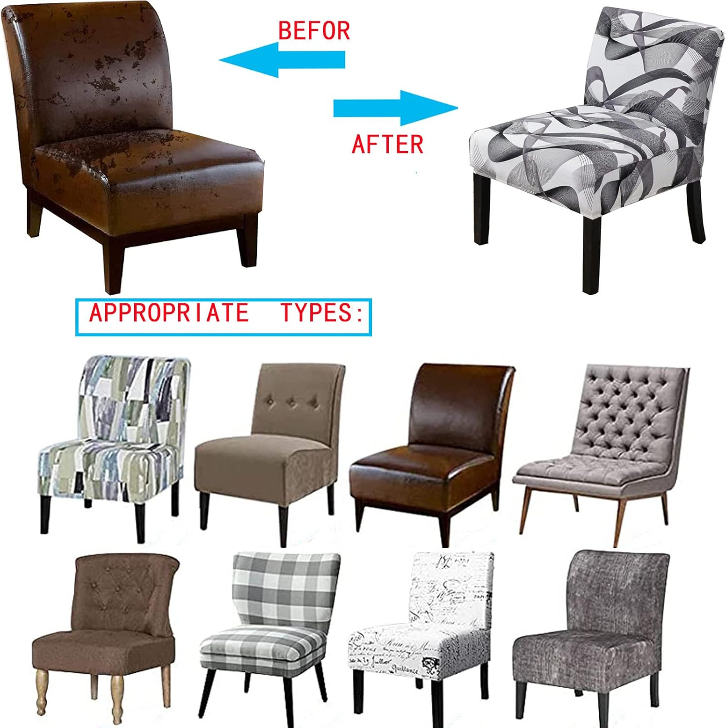 2PCS Armless Accent Chair Covers Printed Soft Armless Chair Slipcovers Armless Chair Slipcover Printed Slipper Chair Slipcover Printed Armless Chair Covers for Living Dining Room Hotel,13