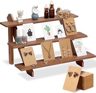 Yookeer 51 Pcs Wood Earring Display Stand Retail Jewelry Card Display Stand Earring Display Stands for Selling with 50 Pcs Earring Card for Merchandise Jewelry Display Business Home Using, Brown