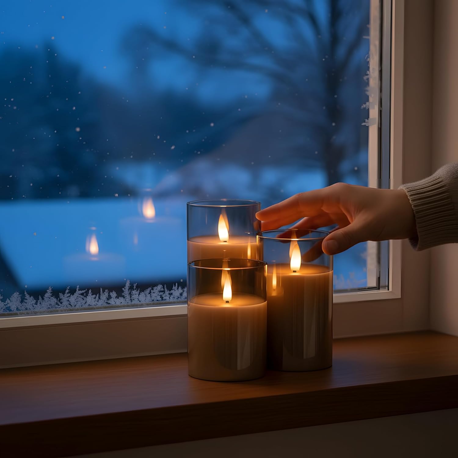 Glass Flameless Pillar Candles Flickering with Remote Timer, Battery Operated LED 3D Moving Flame Real Wax Candles,Remote Included (Gray)