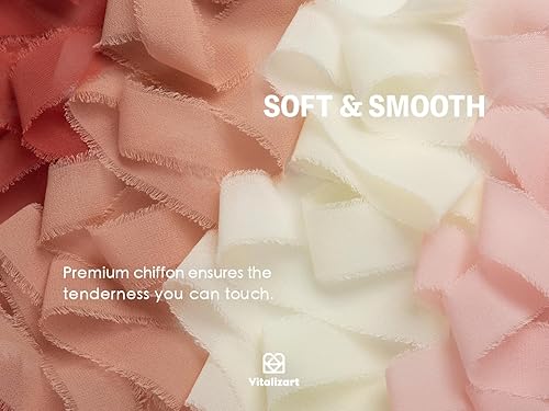 Miniatura 3 de Vitalizart Juego de cintas de seda de gasa de 1 pulgada x 75 yardas, 5 yardas x 15 rollos de tela con flecos para invitaciones de boda, ramos de