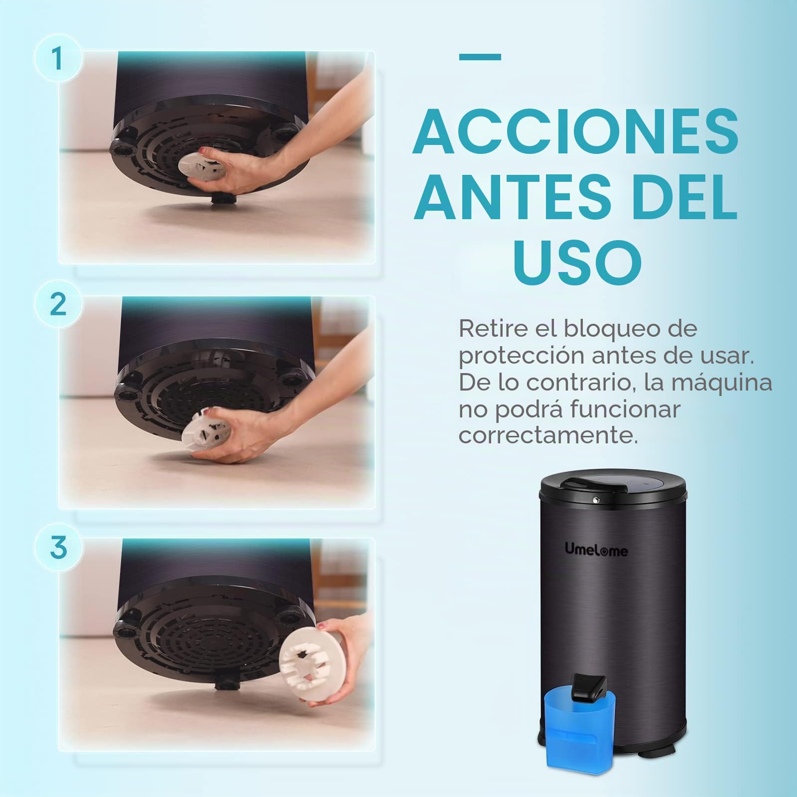 Secador de centrifugado de Umelome 6 kg, secadora de ropa de 2800 rpm, Secadores Giratorios de Clase de eficiencia energética A+++, negro