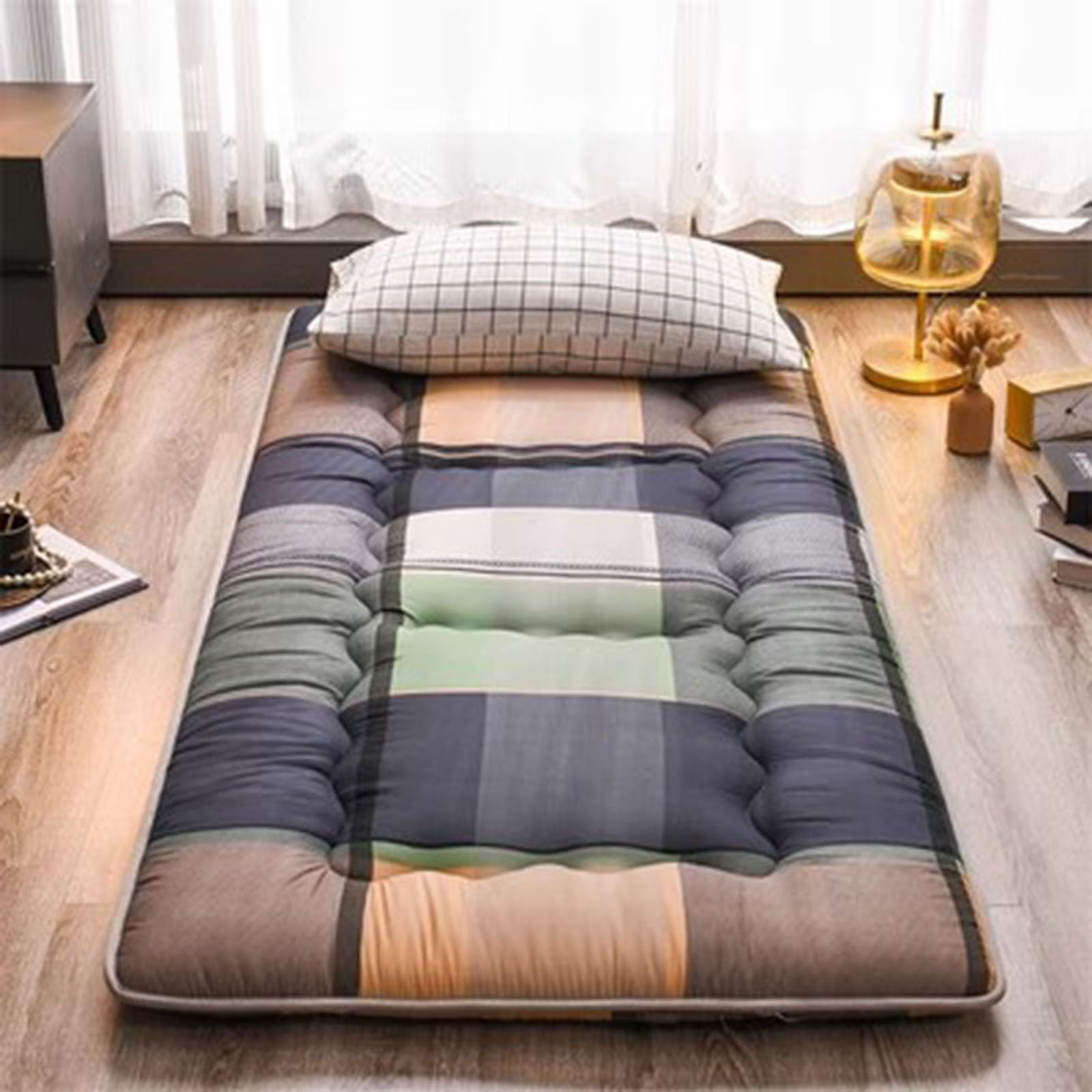 Japoński Materac Podłogowy Zagęścić Karimatę Tatami Do Spania Składany, Zwijany Materac Miękki Wygodny Materac W Akademiku Uniwersalne Cztery Pory Roku(Size:90x195cm,Color:F)