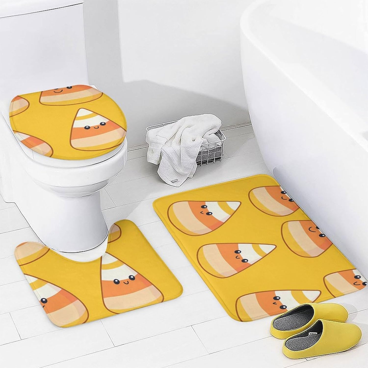 Cute Candy Corn Modern Bathroom Sets with Shower Curtain and Rugs Decor 4 Pcs with 12 Hooks