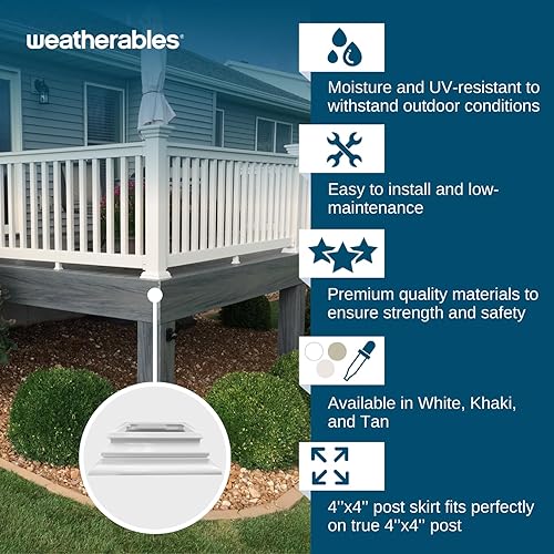 Miniatura 5 de WEATHERABLES Falda de poste de 4 x 4  Falda de poste de vinilo de alta calidad resistente a la intemperie con fácil instalación a presión en patios,