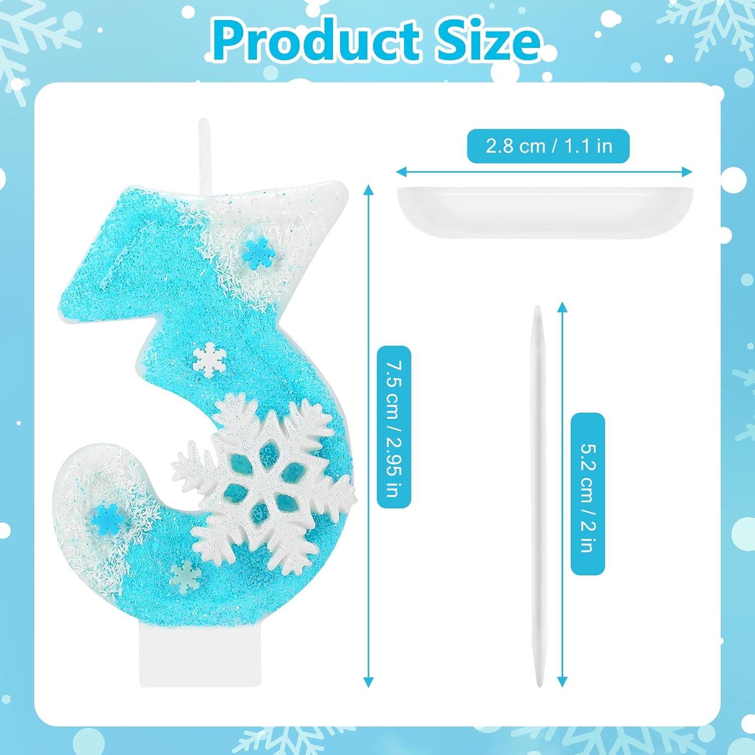 Frozen Birthday Candle Snowflake Number 3 Candle Cake Topper Cupcake Decor Frozen 3rd Birthday Party Decorations Anniversary Celebrations Supplies Favors