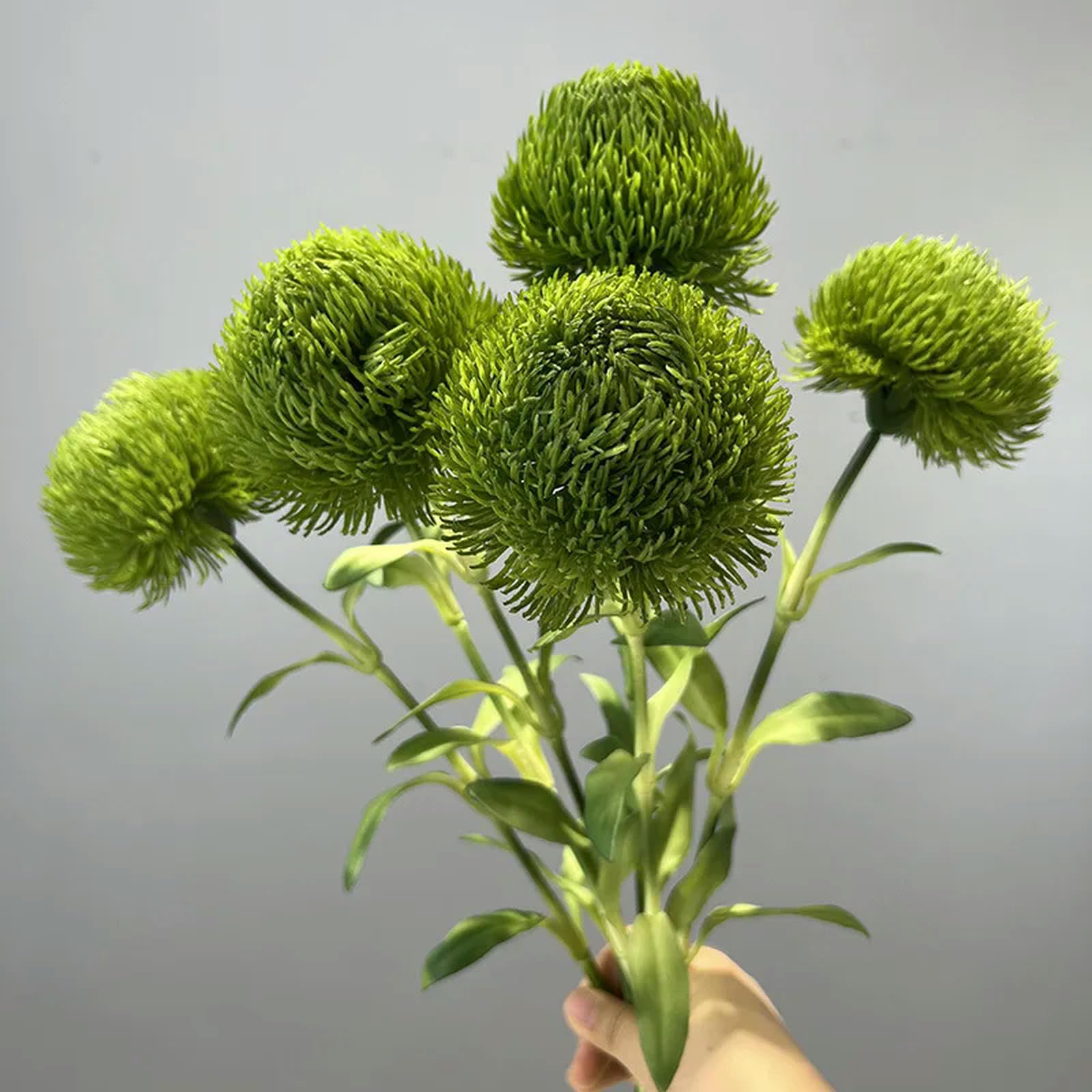12 Fiori Artificiali Di Crisantemo A Sfera Tinsow - Verde Nerastro, Con Stelo In Plastica - Decorazione Casa, Matrimoni, Natale - 2