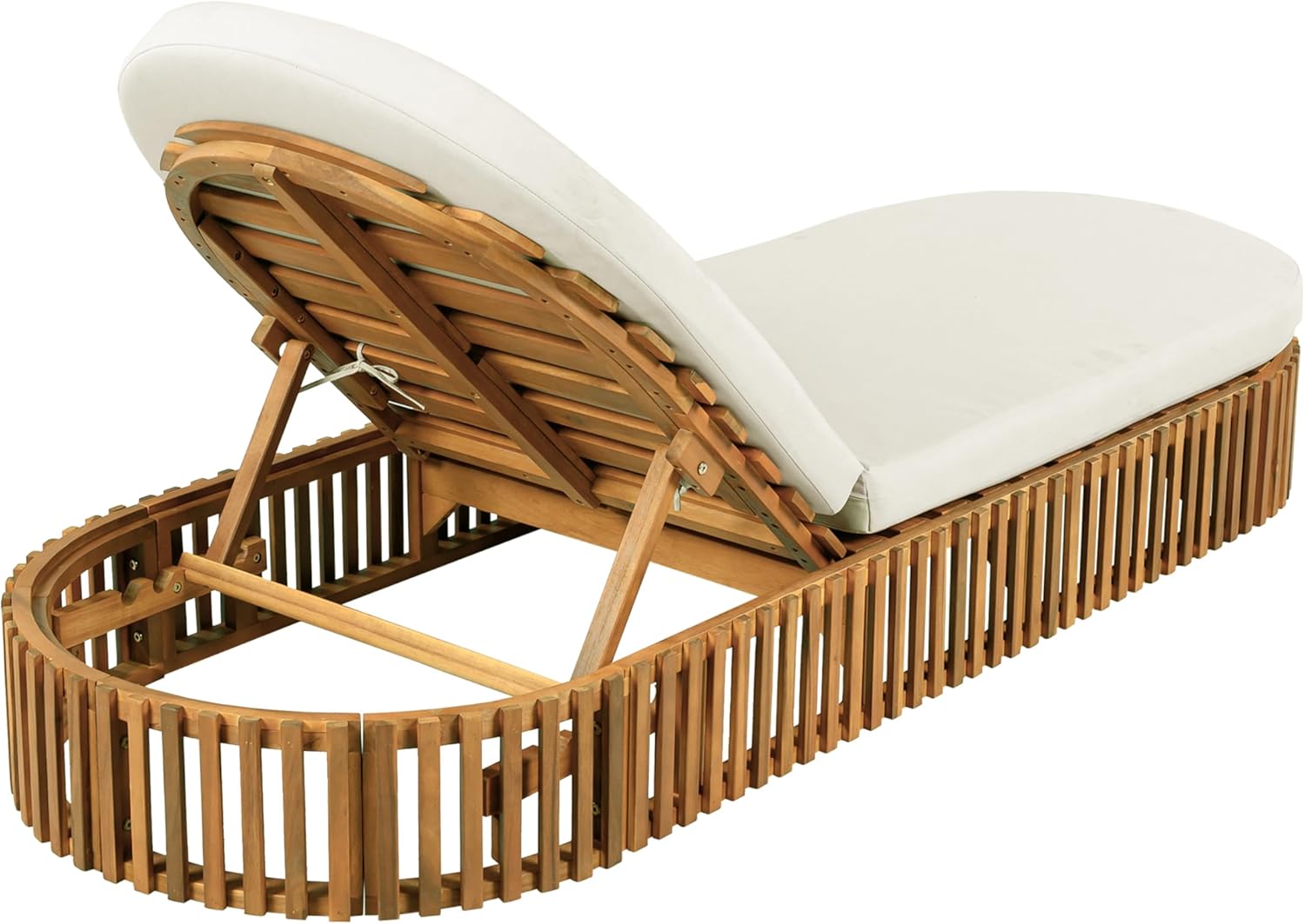 Outdoor Acacia Wood Chaise Lounge with Cream Curve Cushion - Teak Finish, 300lbs Capacity, 80.8" L, for Patio, Poolside, Garden (Curve Style)