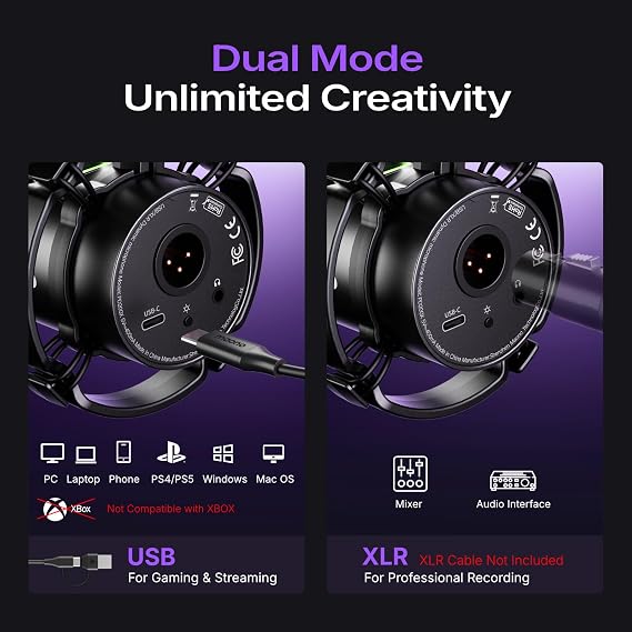 MAONO PD200X XLR/USB Dynamic Microphone, RGB Gaming Mic with Software
