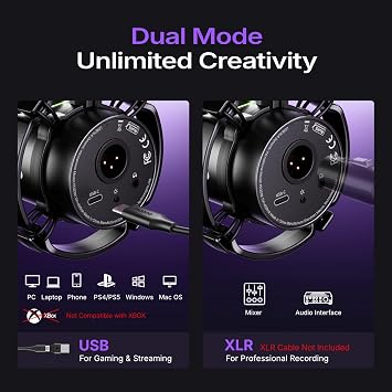 MAONO PD200X XLR/USB Dynamic Microphone, RGB Gaming Mic with Software