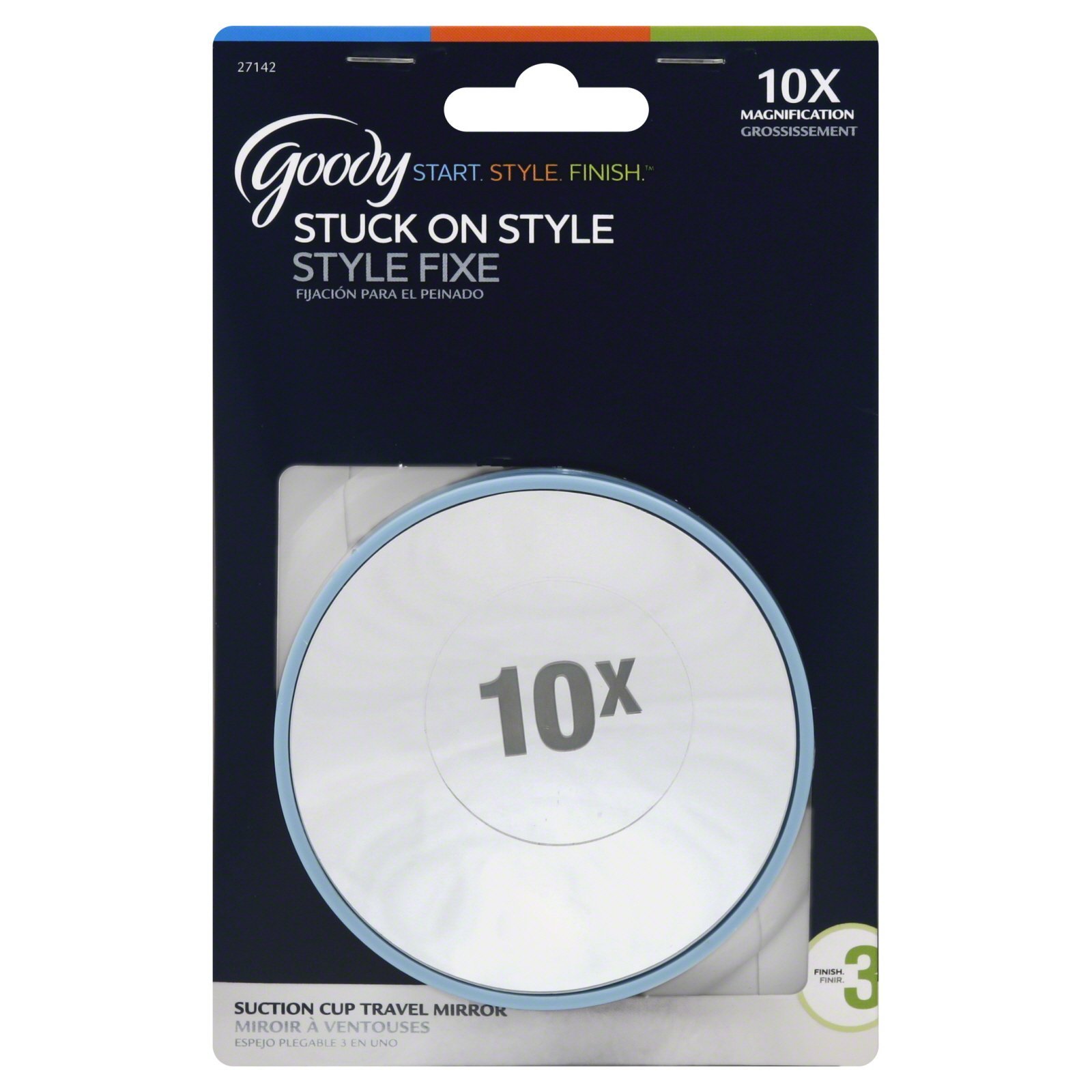 Goody 27142 Suction Cup Travel Mirror; 10x Magnification; Great For On-the-go; Attach Suction Cups to Any Smooth, Clean Surface; Easy Removal by Lifting Edge to Release Seal