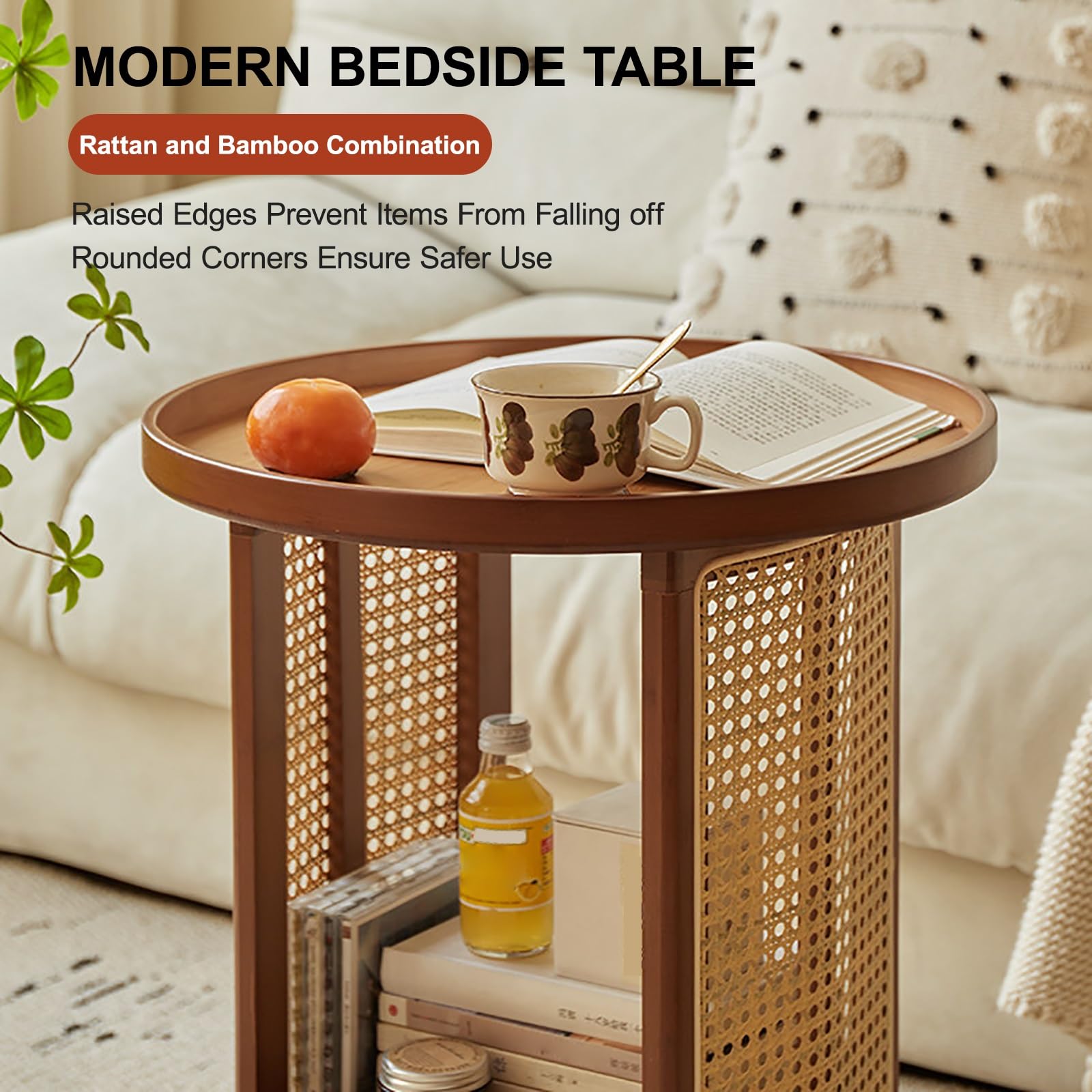 Comodino moderno in rattan, comodino moderno con contenitore, facile da montare per piccoli spazi, perfetto per l'uso in camera da letto