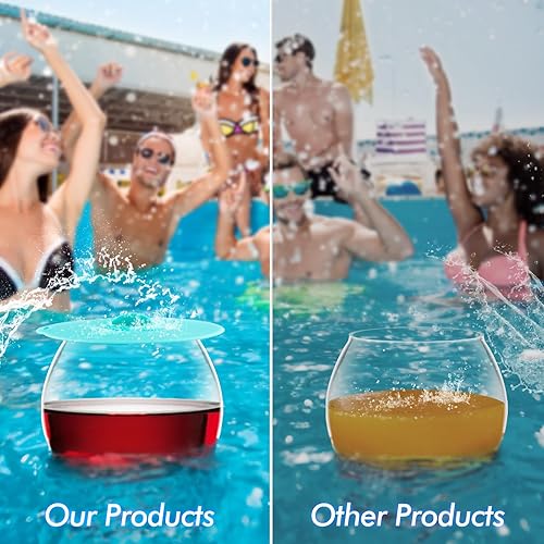 Miniatura 5 de Copas de vino flotantes para piscina con tapas de taza, juego de 2, copas de vino inastillables junto a la piscina, taza flotante, tina de piscina,