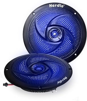 Herdio 6.5 Inch 240W Waterproof Marine Speakers - 2 Way Weather Resistant with LED Lights, and Low Profile Slim Style Suitable for Boat, RV, ATV, UTV, Golf Cart 1 Pair, Black
