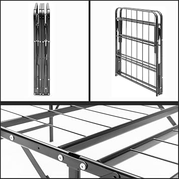 14-Inch Quickbase Metal Platform Bed Frame Foundation with 5 Medium Firm Tight Top High Density Foam Mattress, Twin, Gray