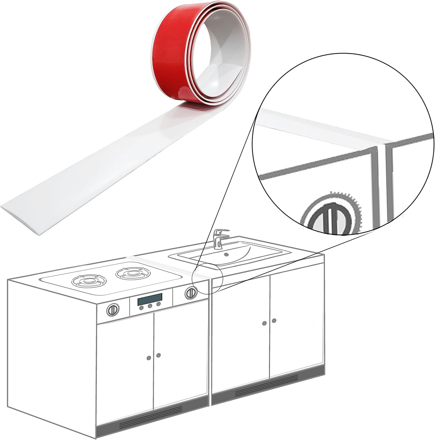 Rubber Bond Kitchen Stove Gap Covers, Self-Adhesive Stove Counter Gap Cover for Oven, Stovetops & Counters | Flexible Stove Space Fillers & Easy to Clean (120 Inches, White)
