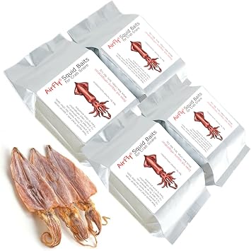 AirFly Dried Squid Fishing Bait for Crab Snares & Traps, Easy & Powerful Crab Trap Attractant, Ready-to-Use, No Refrigeration. Designed in San Francisco, USA, 4 Pack